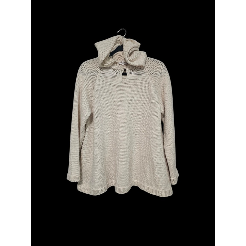 Cabbages & Roses S Knit Sweater Hoodie Cream Wool Alpaca Tassel Hood Boho Hygge
